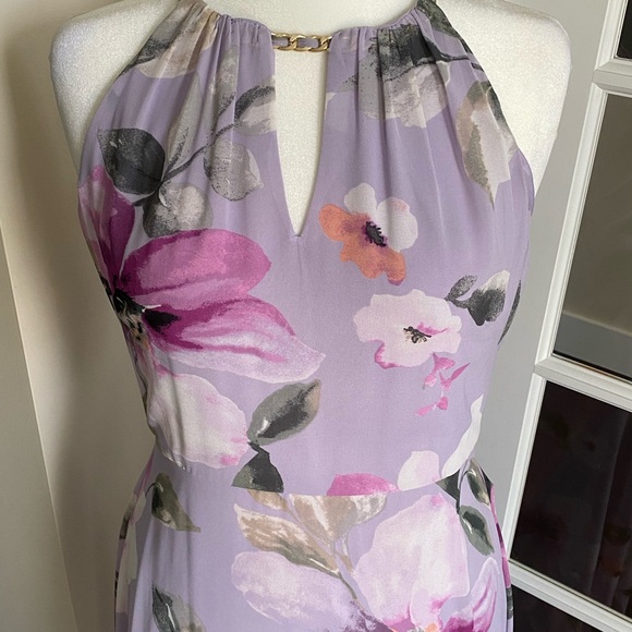 White House Black Market Pink and Purple  Floral Halter Midi Dress NWT - Picture 4 of 14